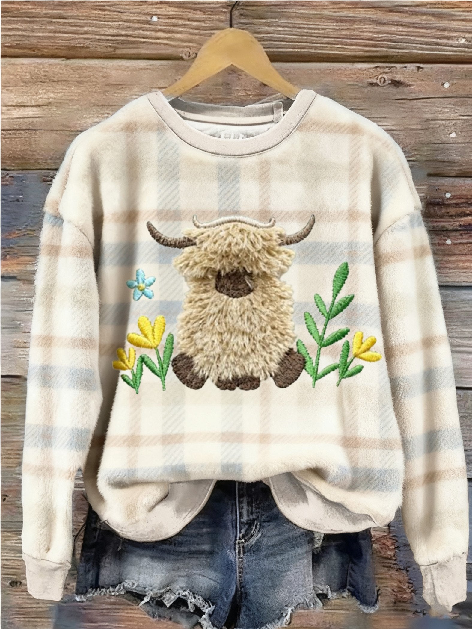 Women's Highland Denim Print Casual Flannel Top