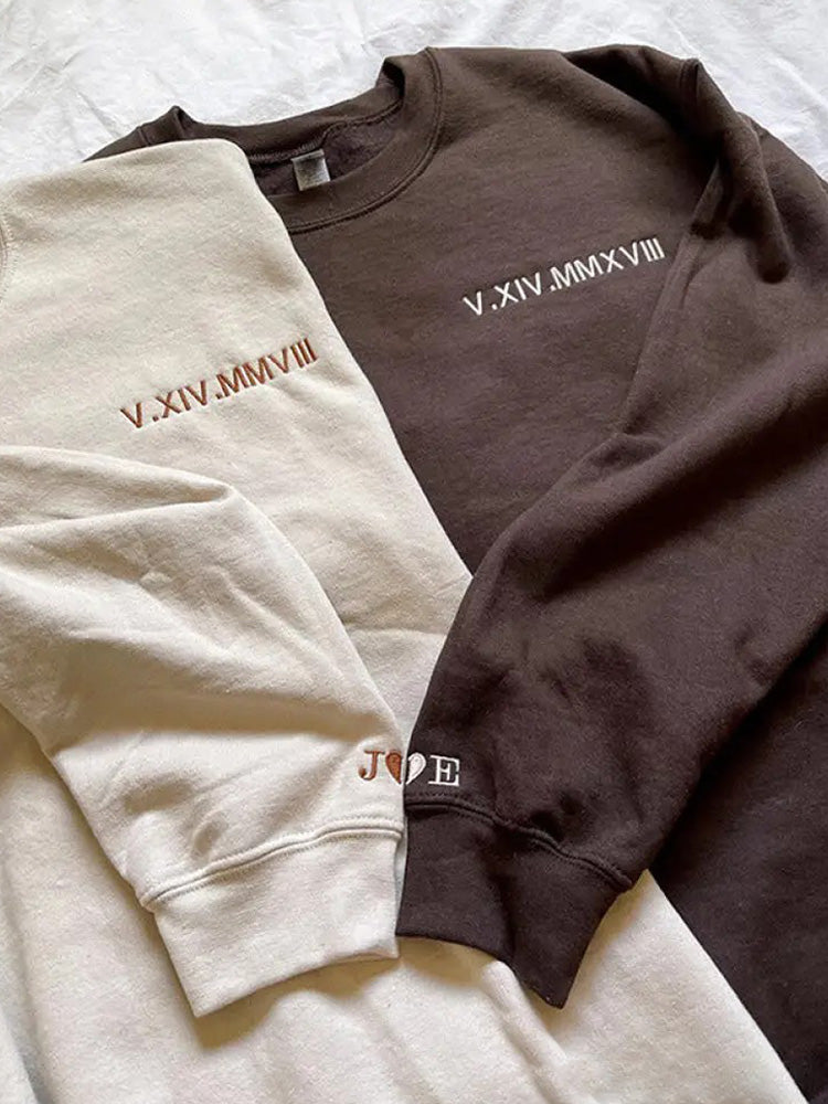 Embroidered Roman Numeral Sweatshirt & Hoodies – Personalized Gifts for Couples