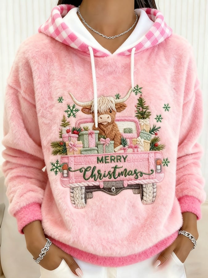 Women's Highland Denim Print Hooded Flannel Top