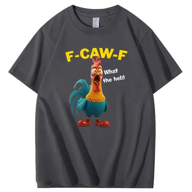 F-Caw-F What The Heli Carzy Chicken Pattern100% Cotton T-Shirt