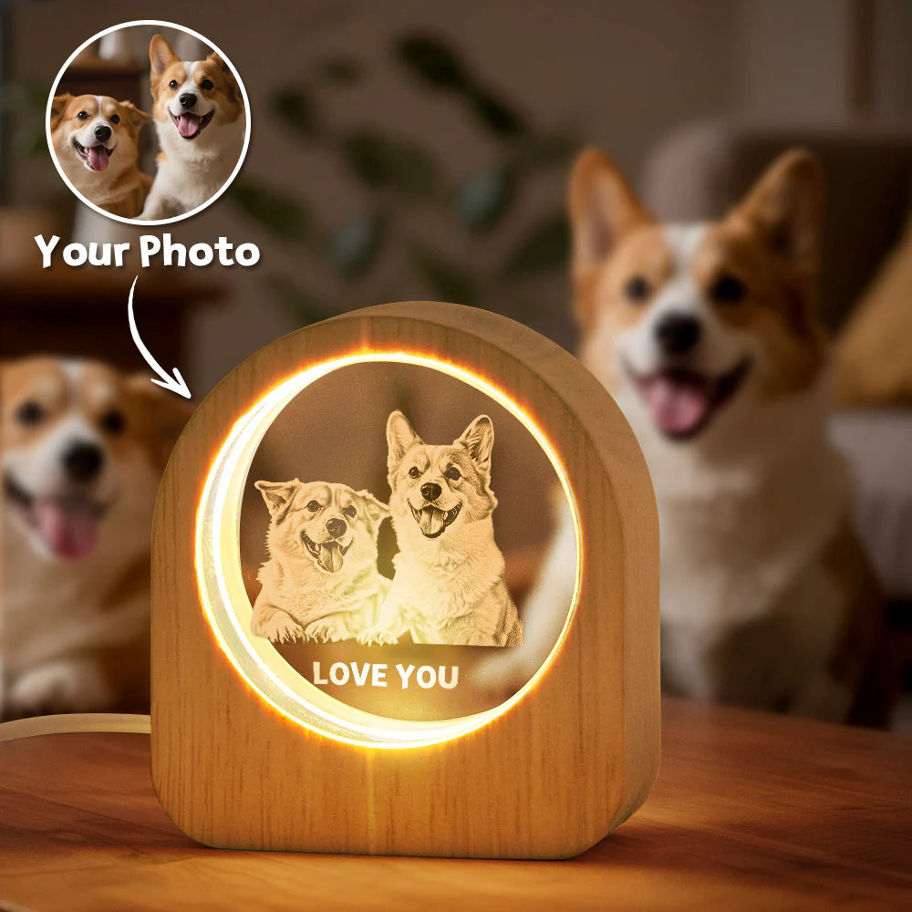 Personalized Family 3D Engraved Crystal Photo LED Light