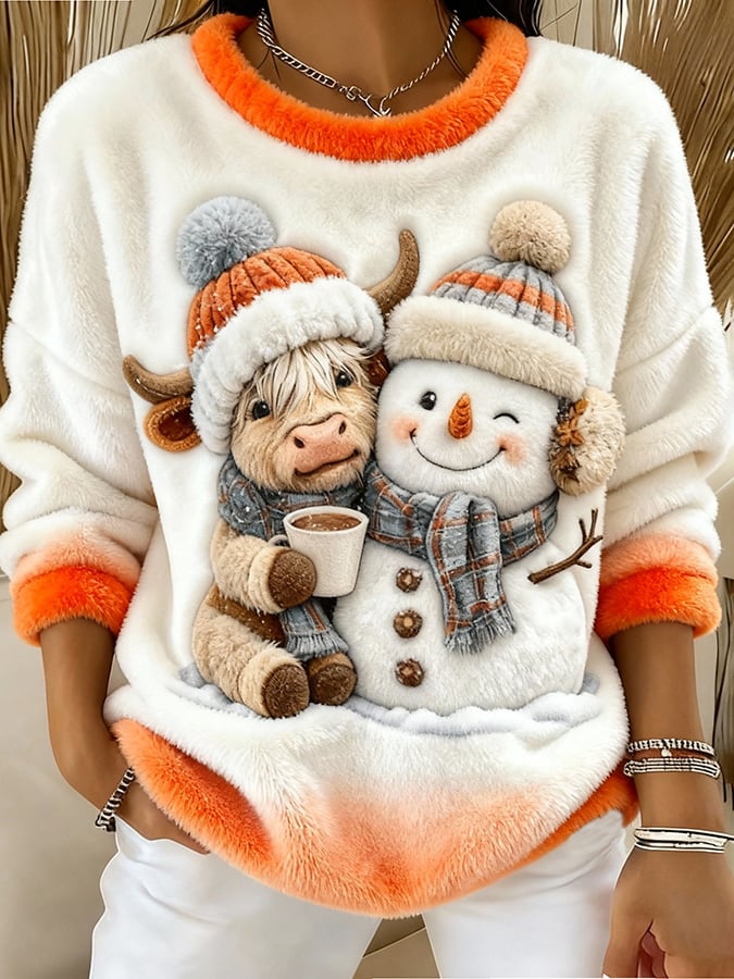 Women'S Animal Highland Cow Yeti Print Sweatshirt