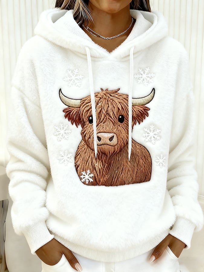 Women's Christmas Highland Denim Print Sweatshirt