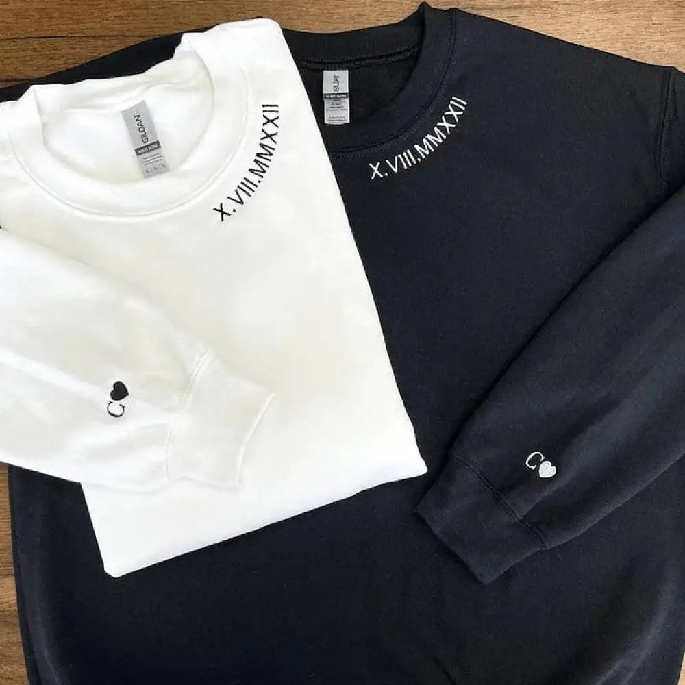 Custom Embroidered Roman Numeral Hoodie – Personalized Date Sweatshirt for Couples