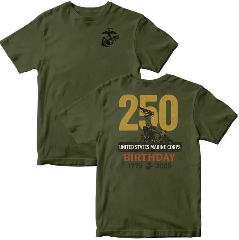 Marines 250th Birthday T-Shirt MADE IN USA, Marines 250 Year Anniversary Collection