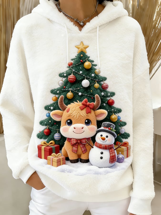 Women's Christmas Highland Denim Print Sweatshirt