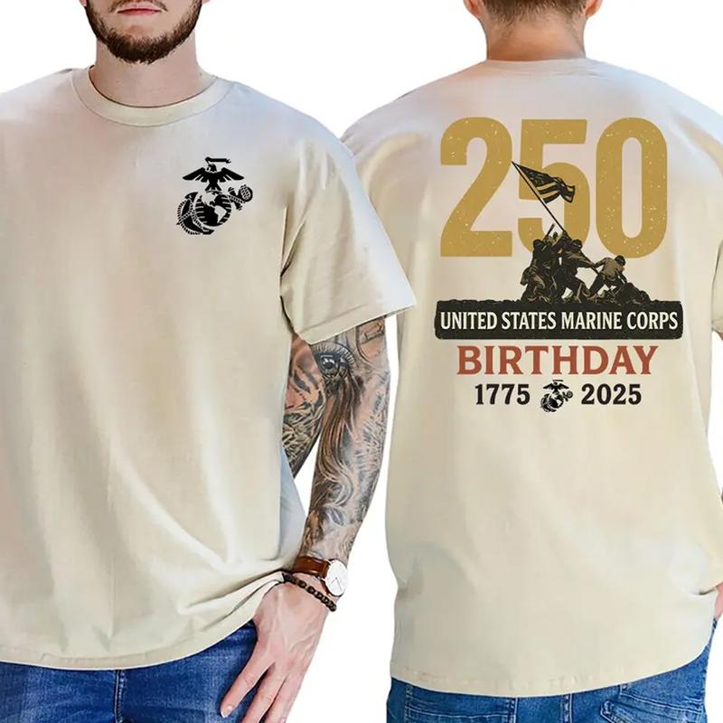 Marines 250th Birthday T-Shirt - USMC 250 Year Anniversary Tee, Patriotic Military Tribute Shirt for Men & Women