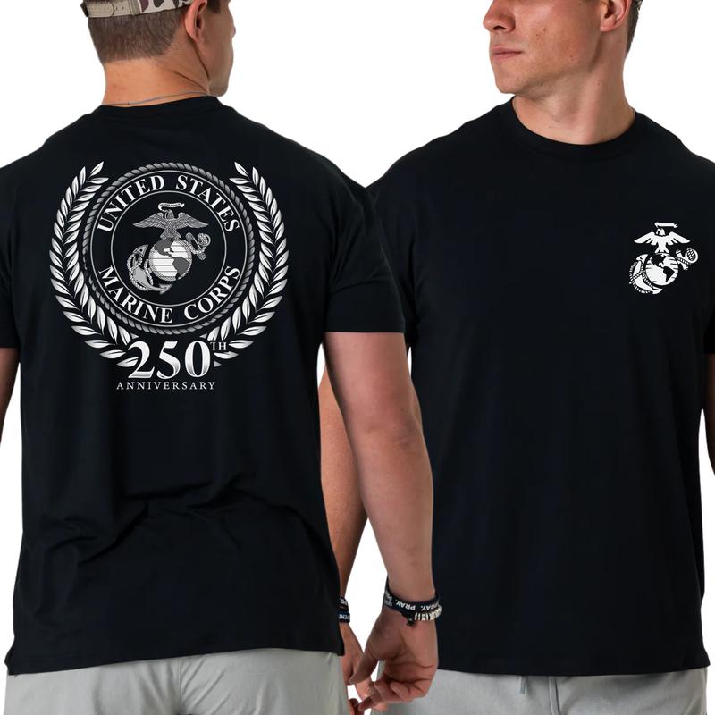 U.S. Marines 250th Anniversary T-shirt with Eagle Globe Anchor Emblem 2 Sides