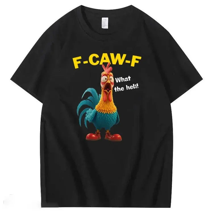 F-Caw-F What The Heli Carzy Chicken Pattern100% Cotton T-Shirt