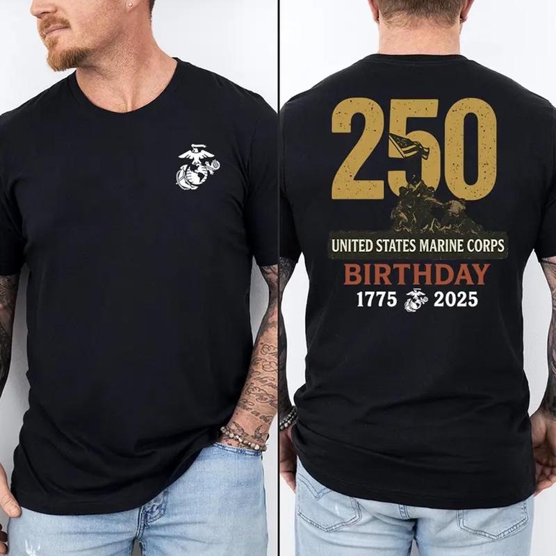 Marines 250th Birthday T-Shirt - USMC 250 Year Anniversary Tee, Patriotic Military Tribute Shirt for Men & Women