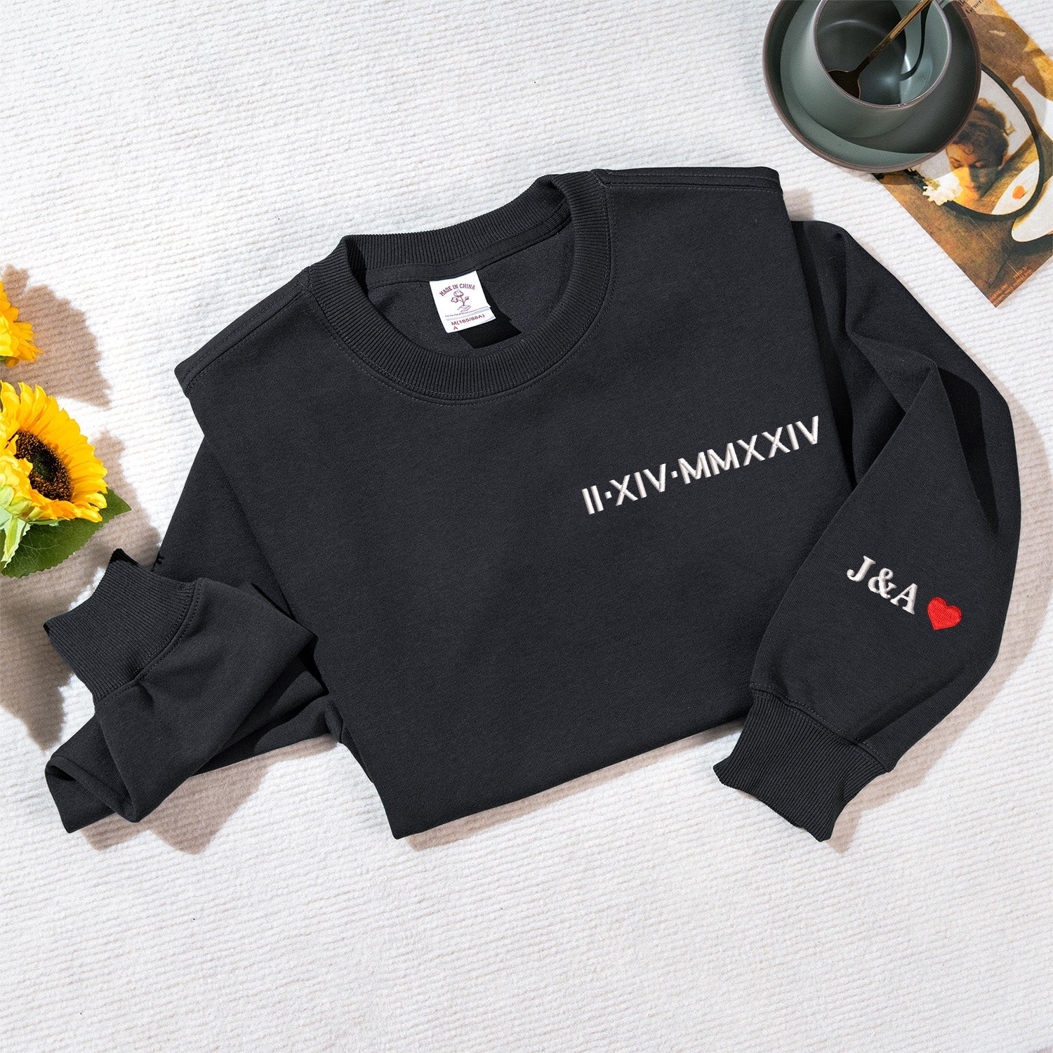 Custom Matching Couple Roman Numeral Embroidered Hoodie