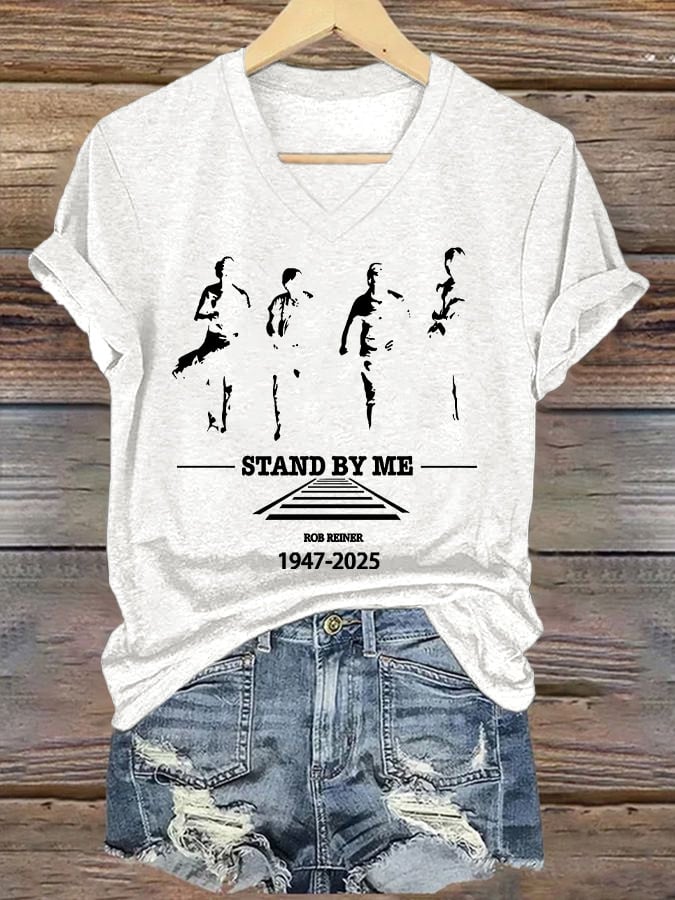 Women's Stand By Me Print V Neck T-shirt