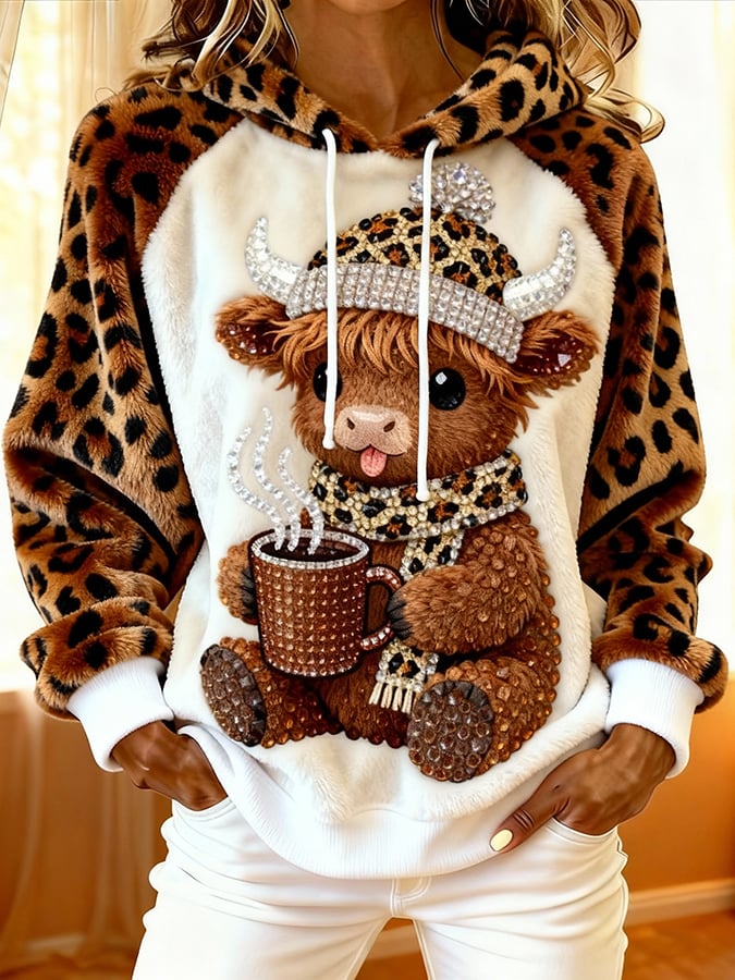 Women'S Highland Denim Print Flannel Raglan Sleeve Hooded Top