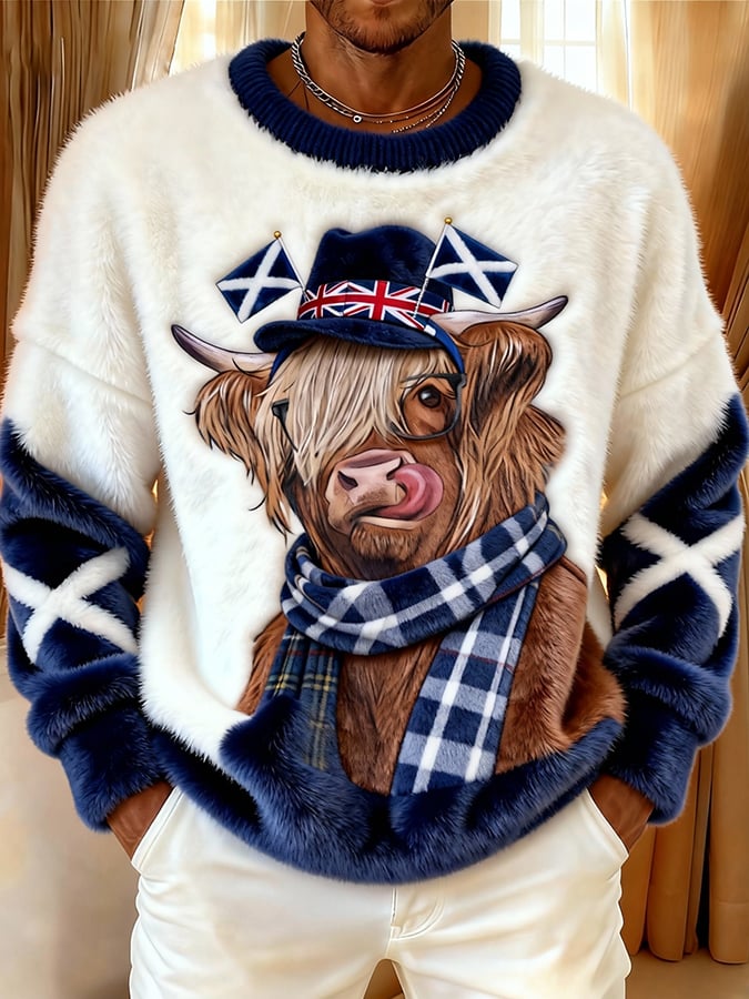 Men'S Animal Highland Cow Flannel Print Top