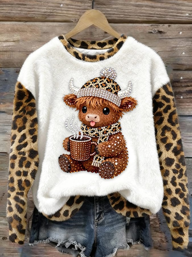 Women's Cute Highland Cow Print Casual Flannel Top