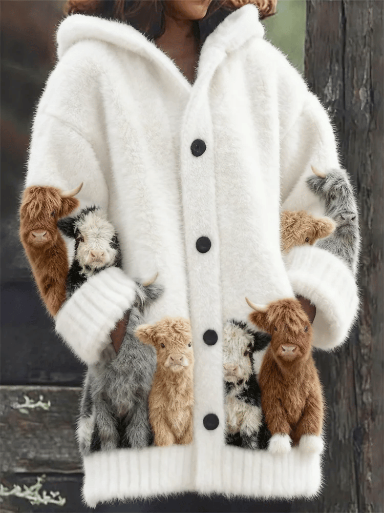 Women's Highland Cows Cozy Print Flannel Warm Jacket