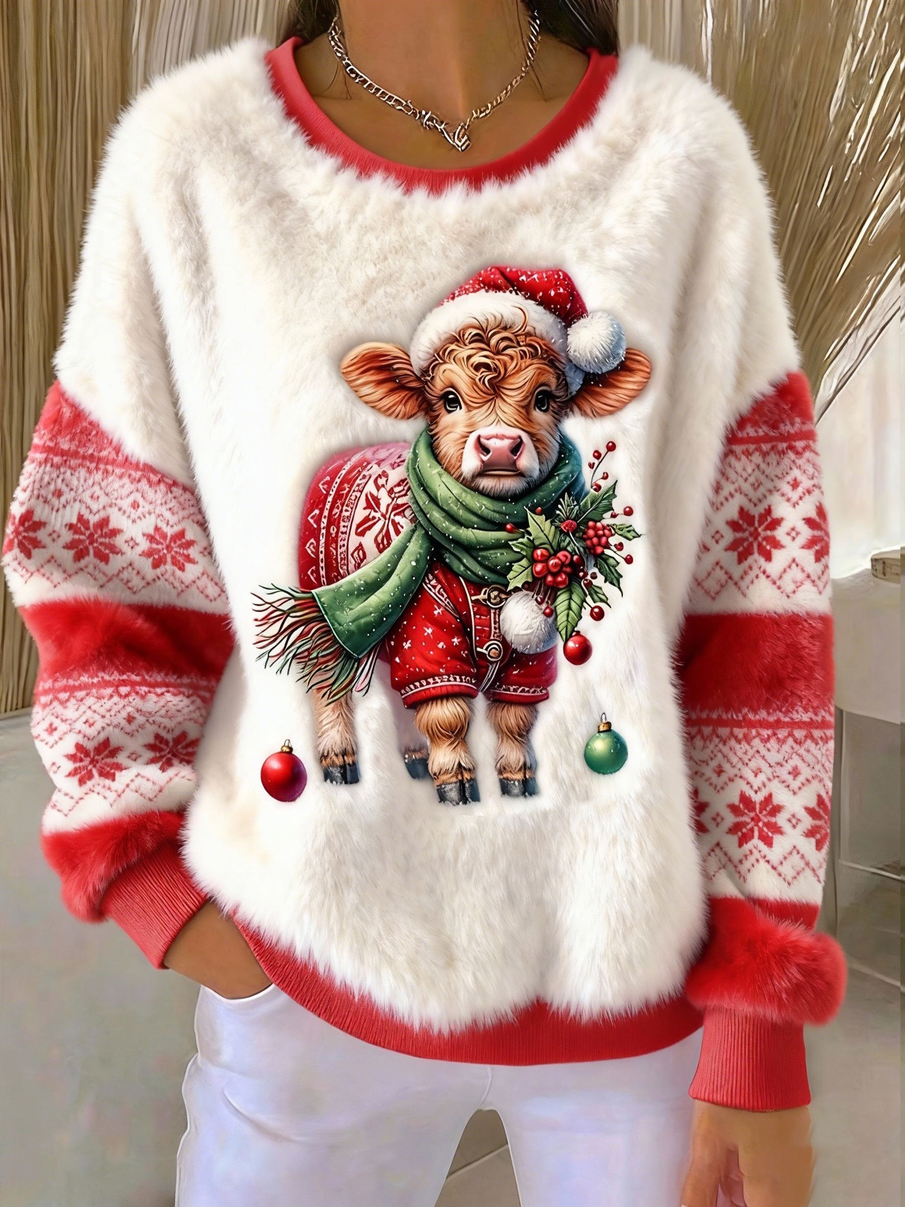 Women's Christmas Highland Cow Print Casual Flannel Top