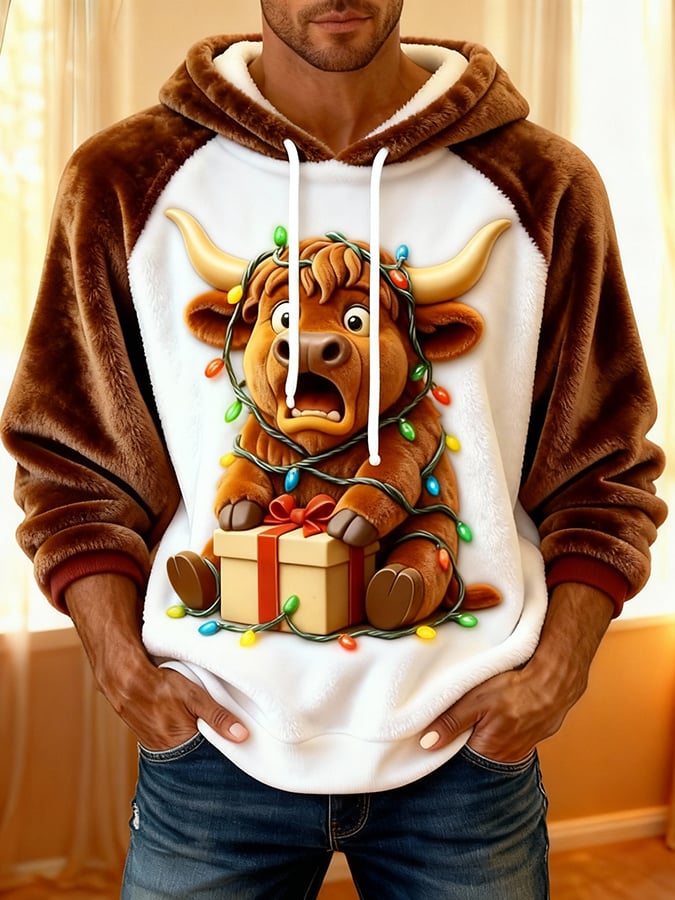 Men'S Highland Denim Print Flannel Raglan Sleeve Hooded Top