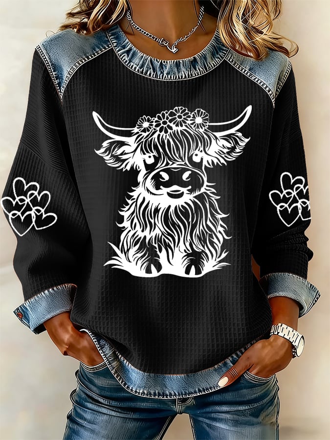 Women's Highland Cow Print Casual Top